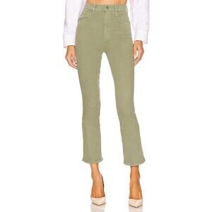 MOTHER Green Straight Leg Jeans with Cropped Length